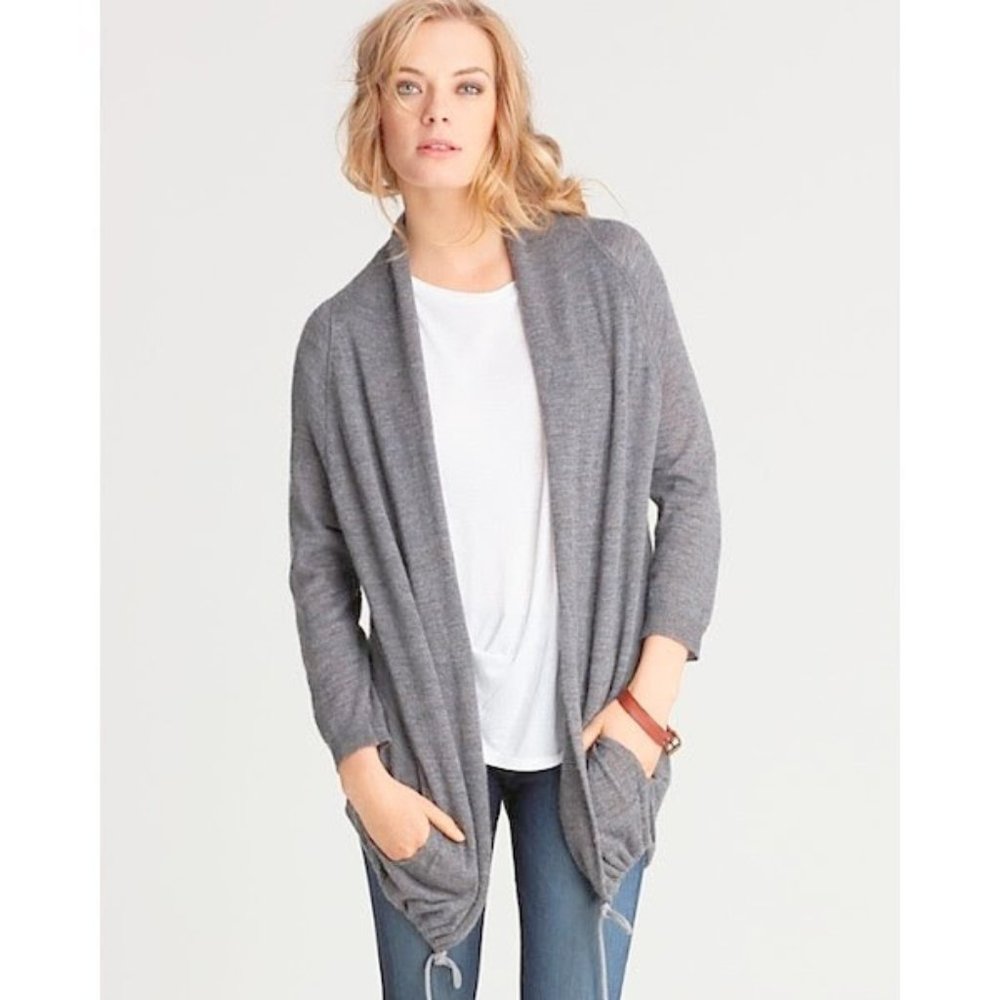 Theory Liliane Alpaca Wool Drawstring Open Front Cardigan Gray Marled Sz Small S